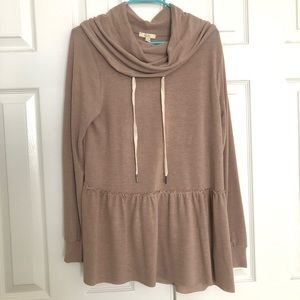 Kori America cowl neck peplum knit top